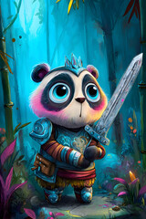 Brave Panda Warrior in Enchanted Forest Setting