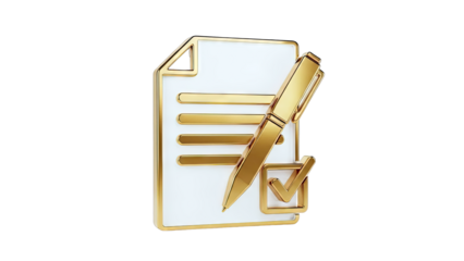 Golden Document and Pen Icon