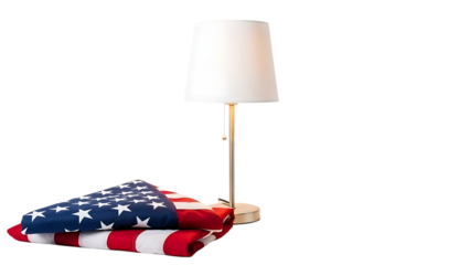 American flag with a lamp in a studio setting isolated on transparent background