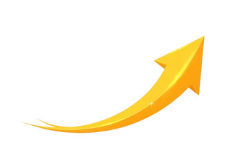Bright yellow upward arrow symbolizing growth progress success and improvement transparent background