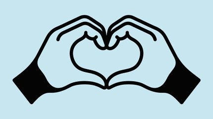 Fototapeta premium Heart Hands Vector Line Drawing on Blue Background Symbolizing Love, Care, Unity, and Emotional Connection for Graphic Design and Illustration Use