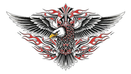 Fototapeta premium Stylized eagle emblem with wings extended on black background