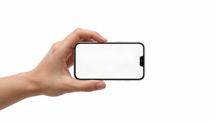 a hand holding a phone, with the screen facing the viewer, ready for displaying content
