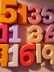 An abstract arrangement of stylized numeral characters, appearing as building blocks or geometric elements,  design,  numerals