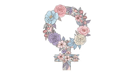 Female Gender Symbol Decorated with Beautiful Floral Flowers, Women Empowerment Concept