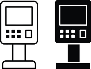 Digital Kiosk and Information Terminal Vector Icons in Outline and Silhouette Styles