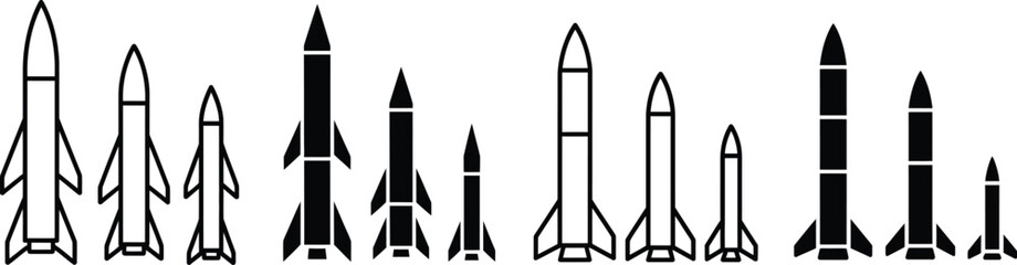Missile and Rocket Silhouette Collection for Military Defense and Aerospace Industry