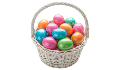 Fototapeta premium Colorful easter eggs in a white wicker basket