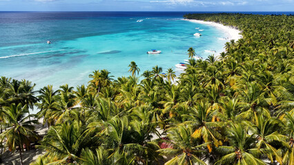 Saona Island At Punta Cana In La Altagracia Dominican Republic. Beach Landscape. Shades Of Blue...