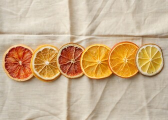 Dried Citrus Slices On Beige Linen Natural Food Texture