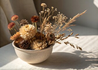 Dried Flowers In Ceramic Bowl Minimal Organic Home Style
