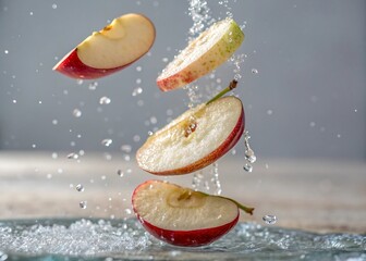 Floating Apple Slices Mid Motion Fresh Fruit Concept