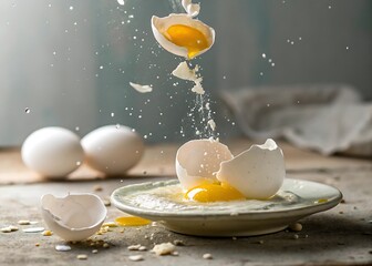 Floating Cracked Egg Yolk Midair Abstract Food Concept