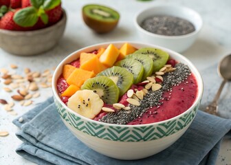 Healthy Smoothie Bowl With Chia Seeds Nutritious Food Concept