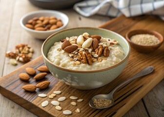 Healthy Oats Bowl With Nuts Warm Rustic Breakfast Styling
