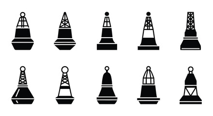 Collection of black and white nautical buoy icons in various shapes © Nayem