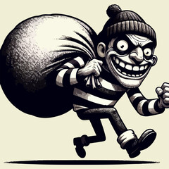 Illustration of a thief carrying a sack