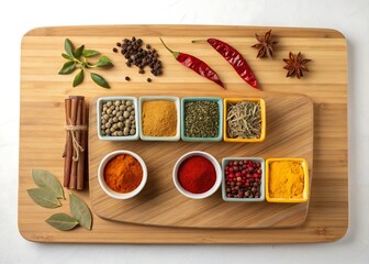 Wooden Cutting Board With Spices Perfect Cooking Arrangement