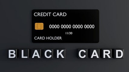3D render of a black card with "BLACK CARD" on blocks. In finance and pop culture, it is the ultimate symbol of wealth, exclusivity, and high social status.