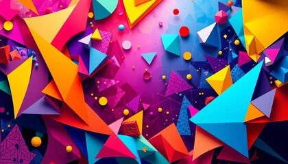 Abstract geometric shapes and vibrant colors in a dynamic composition,  complex,  geometric