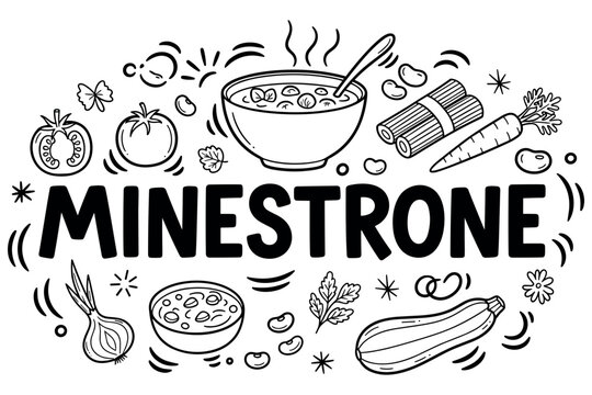 Minestrone soup ingredients illustration with vegetables and herbs