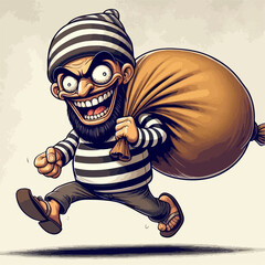 Illustration of a thief carrying a sack
