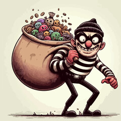 Illustration of a thief carrying a sack