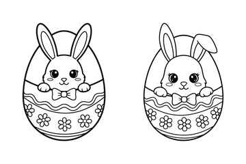 easter bunny egg vector cute outline illustration