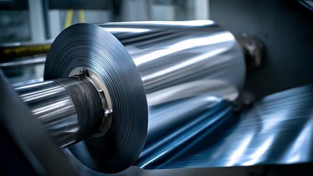 Detailed view of a mechanical roller pressing palladium foil emphasizing the smooth finish and tension control in advanced metalworking equipment.