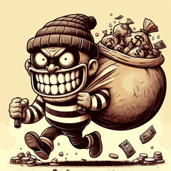 Illustration of a thief carrying a sack