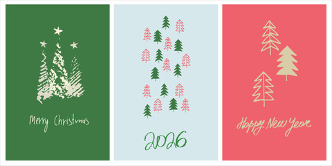 Merry Christmas and New Year set card in a decorative frame trend of the year for festive projects, logos, stickers, invitations, scrapbooking, wall posters, social media, home, crafts and goods