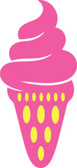 A delightful pink swirl ice cream cone with vibrant yellow accents, a sweet treat illustration