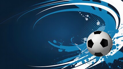 A dynamic abstract background featuring a soccer ball and vibrant blue and white graphic elements creating a sense of motion.