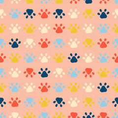 Hand drawn drawn dog paw silhouette seamless pattern. Abstract background with hand drawn doodle shapes.