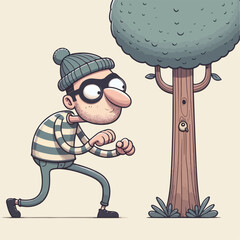 Illustration of a cautious thief