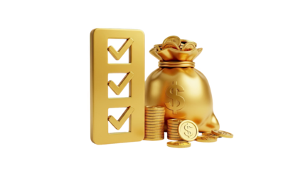 Gold Checklist and Money Bag with Coins