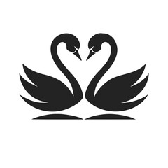 Two swan birds icon silhouette. Vector logo of a cygnets. Illustration side view isolated on white background