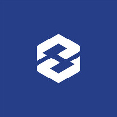 Obraz premium Abstract geometric logo design with white elements on a blue background, representing innovation and structure