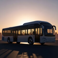 Modern bus at sunset