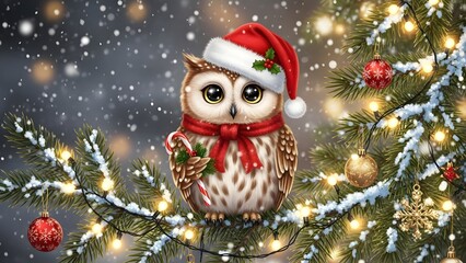 Owl celebrating christmas
