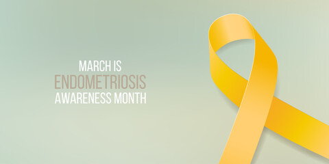 Endometriosis awareness month concept. Banner with yellow ribbon awareness and text. Vector illustration