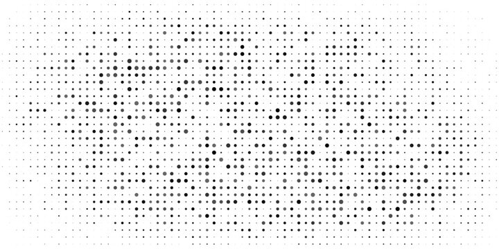 Random halftone. Pointillism style. Background with irregular, chaotic dots, points, circle. Abstract monochrome pattern. Black and white color. Vector illustration eps10