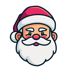 Friendly cartoon Santa Claus head icon with a big white beard and red hat, designed in a simple, clean vector illustration style for festive holiday celebrations