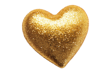 Shiny Golden Heart with Glitter Texture Isolated on Transparent Background PNG