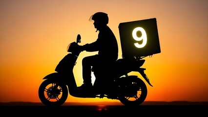 Delivery rider at sunset