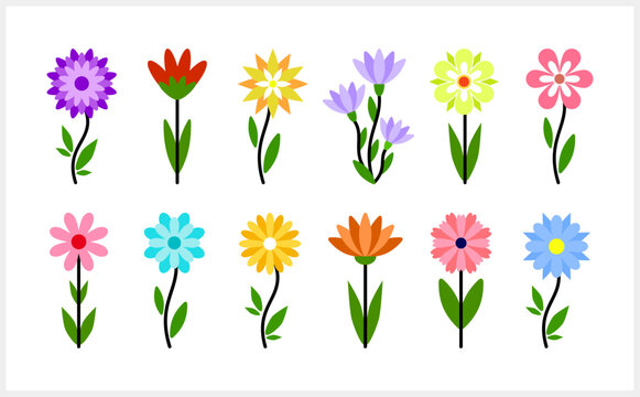 Colored flower with leaf icon isolated Cartoon branch natute clipart Vector stock illustration