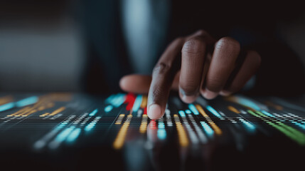 A person's hand skillfully interacts with a glowing screen, representing the ever-evolving world of technology, data analysis, and digital innovation.