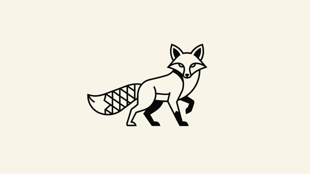 Elegant minimalist illustration of a fox walking with a detailed tail.
