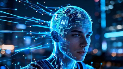 AI human head with circuit design - Powered by Adobe