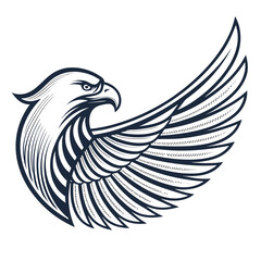 Obraz premium Majestic Bald Eagle Flying Mascot Logo with Spread Wings in Vintage Engraving Style Powerful American Eagle Emblem Illustration for Sports Team Branding and Patriotic Design.